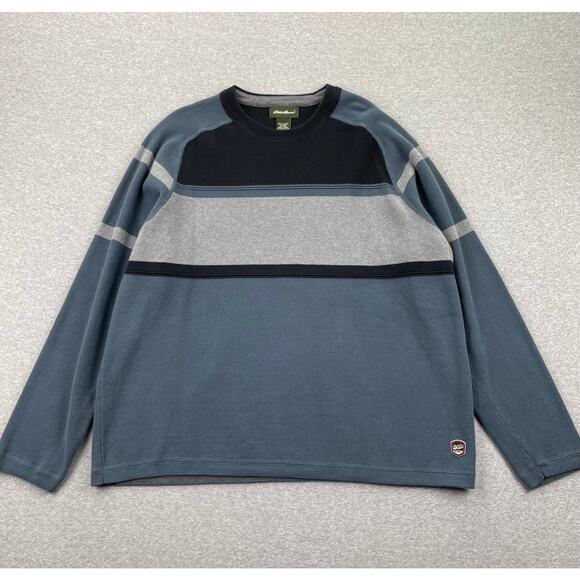 Eddie Bauer Sweater Mens XL Blue Gray Stripe Pullover Crewneck Retro Ski Skater - Picture 11 of 11
